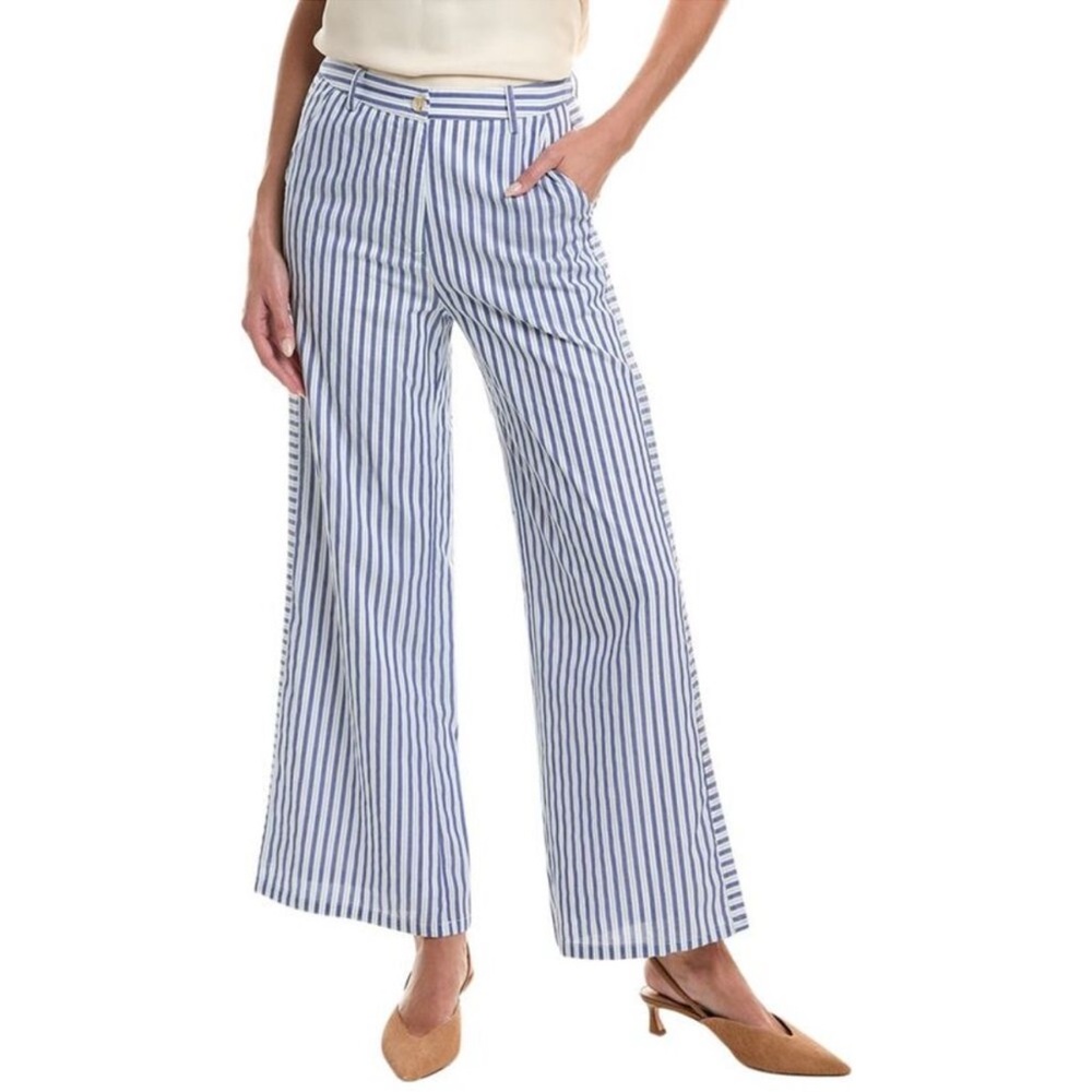 Gracia Blue and White Striped Wide Leg Pants